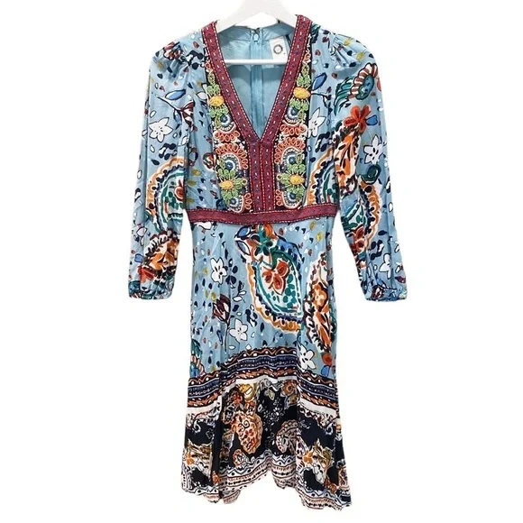 Anthropologie Akemi beaded Karmina blue printed dress - Picture 2 of 5